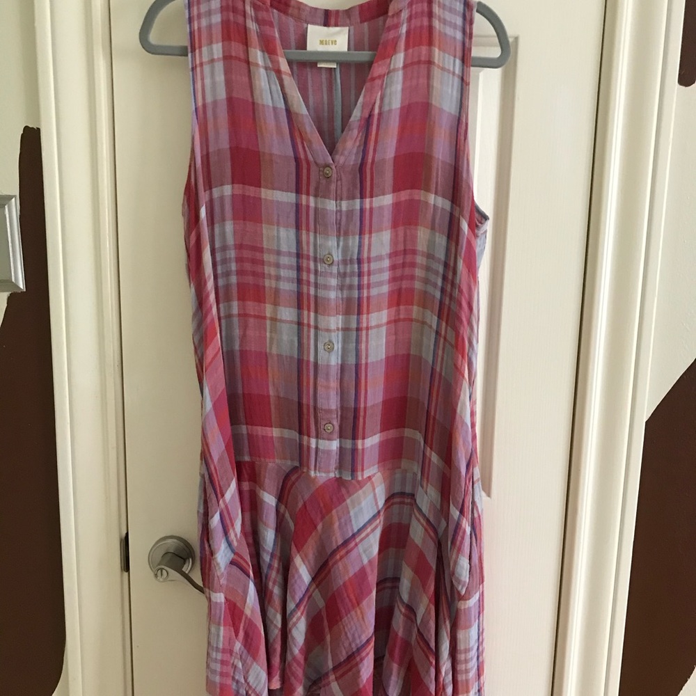 Maeve Lightweight Plaid Float Button Down Dress - image 1